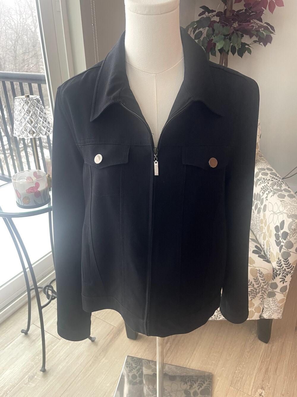 Kate Hill Petite Full Zip Black Jacket Sz 12P